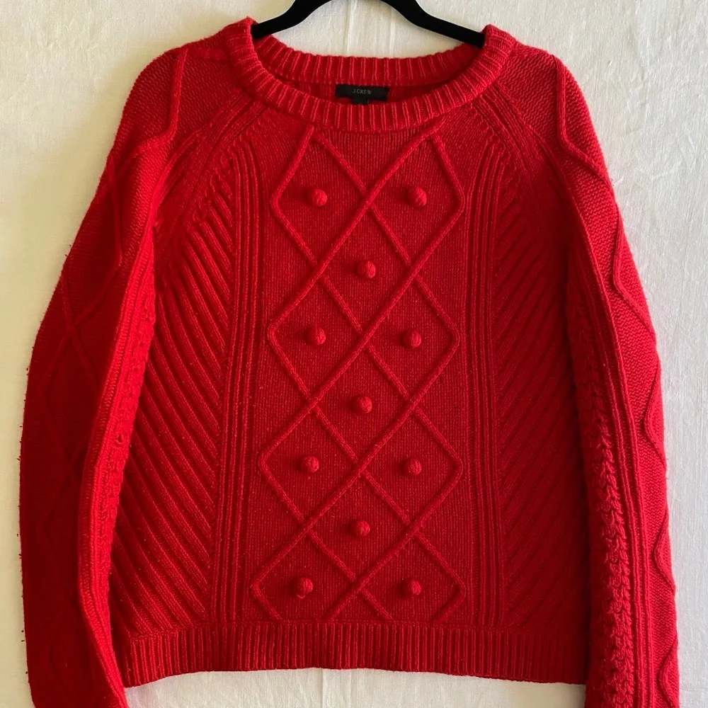 J Crew Wool Sweater Red Long Sleeve Knit Size Large - Picture 1 of 9